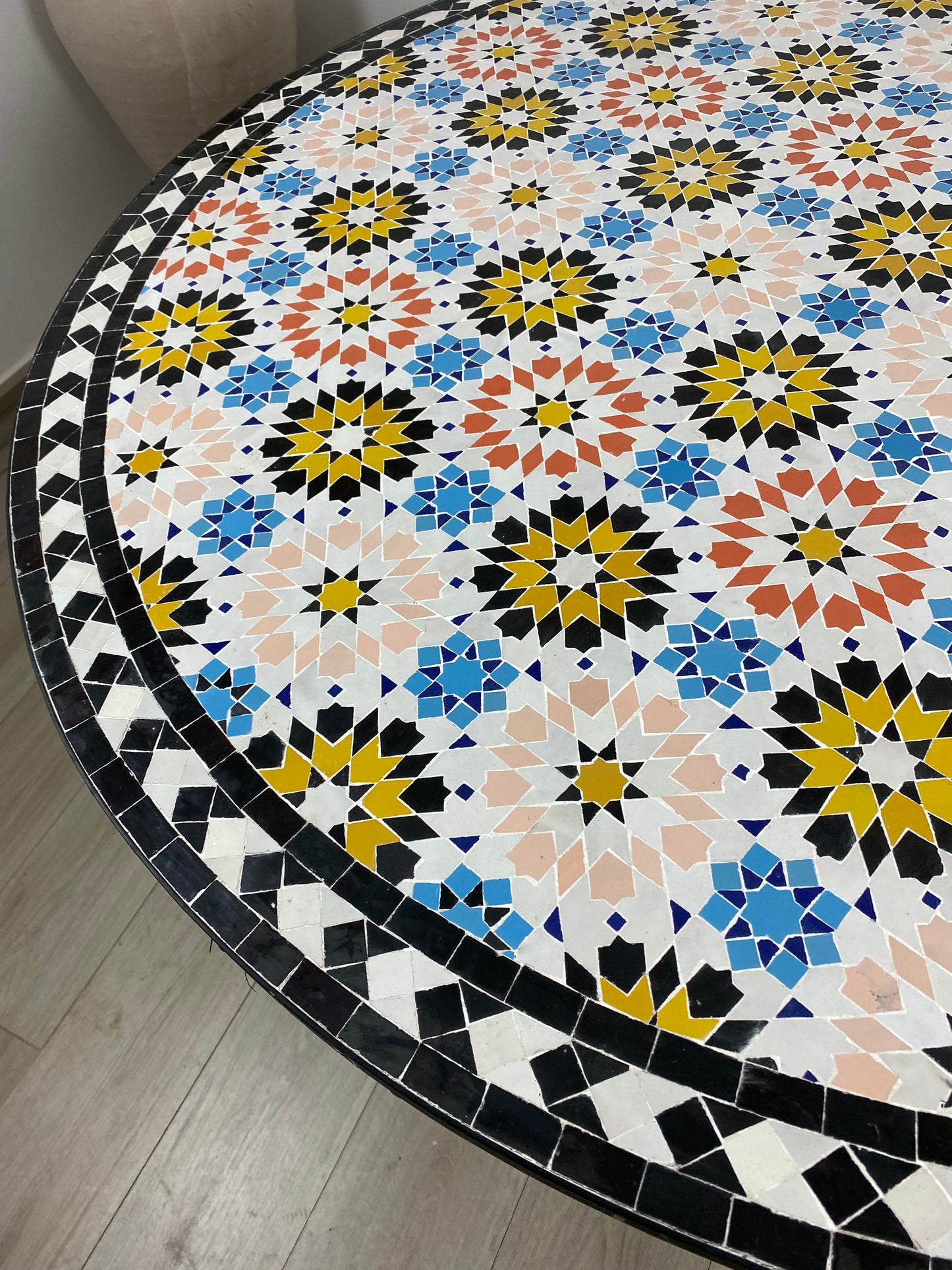 Sunburst Mosaic Table – Handcrafted Moroccan Artistry