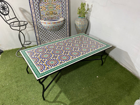 Handmade Moroccan Zellige Mosaic Table – Classic Green Elegance