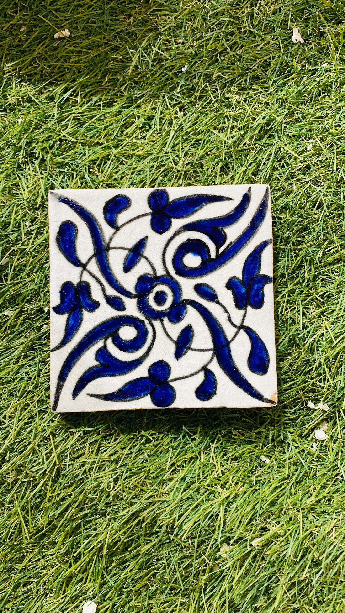 Hand-Painted Moroccan Blue Floral Tile