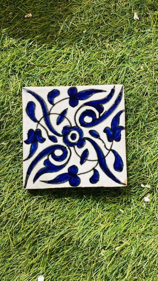 Hand-Painted Moroccan Blue Floral Tile
