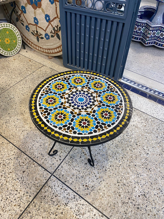 Handmade Moroccan Zellige Mosaic Side Table – Radiant Sunburst Elegance