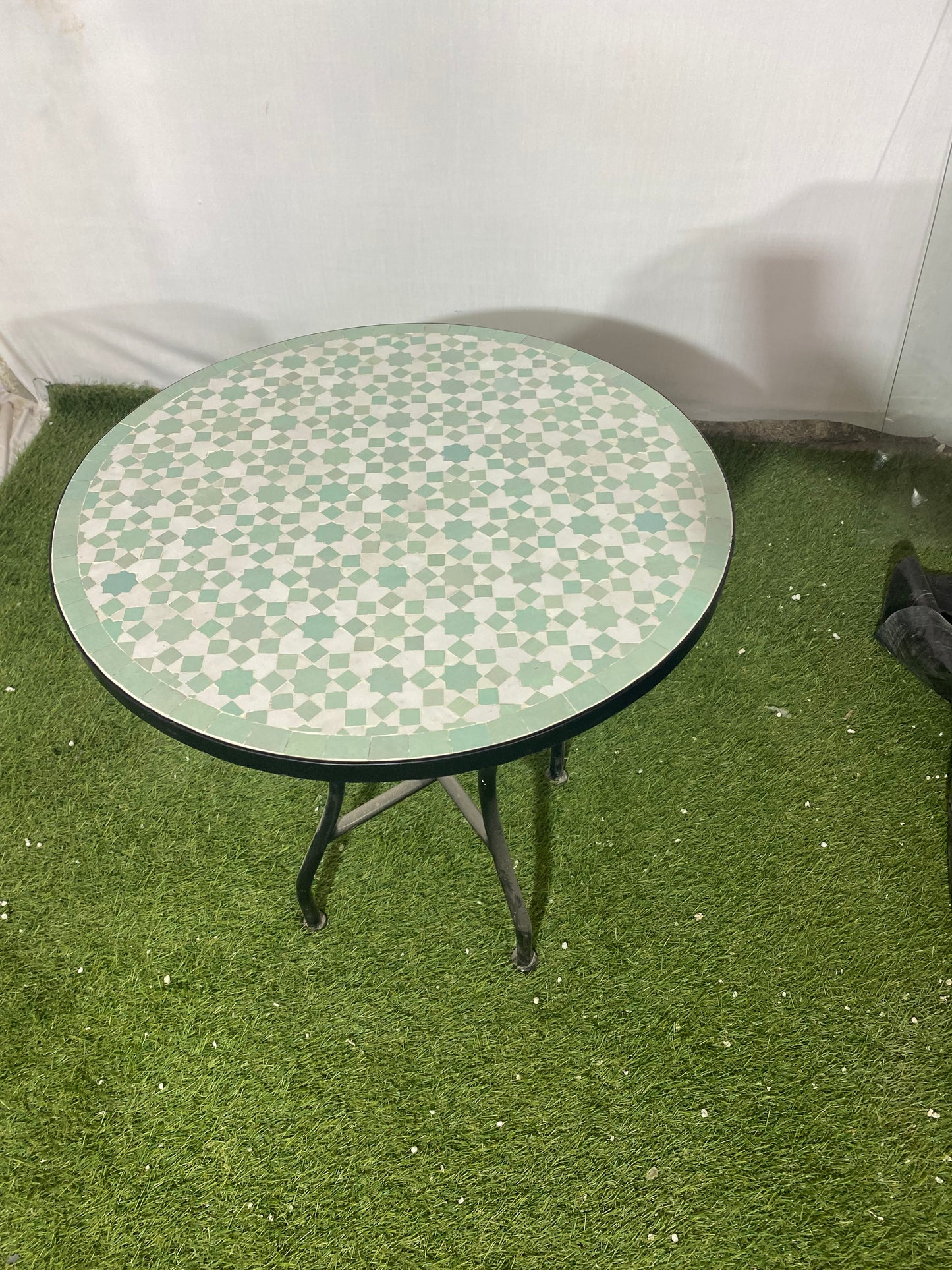 Handmade Moroccan Zellige Mosaic Table – Soft Green Elegance