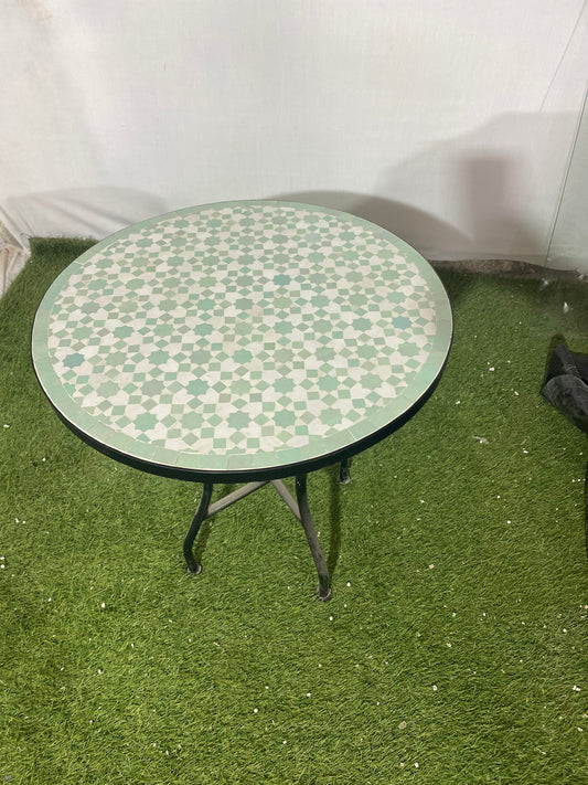 Handmade Moroccan Zellige Mosaic Table – Soft Green Elegance