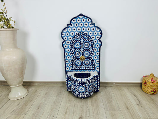 Handcrafted Moroccan Zellige Fountain – Classic Blue & White Elegance