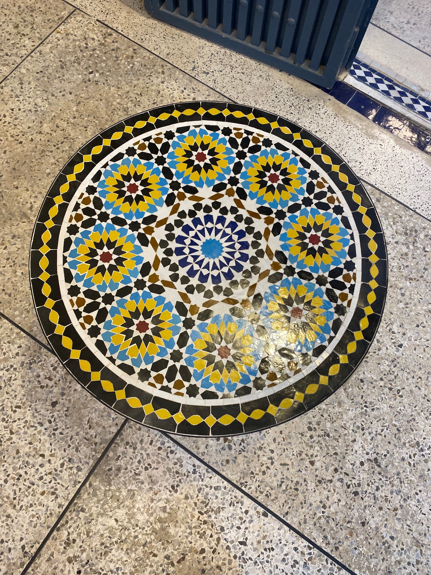 Handmade Moroccan Zellige Mosaic Side Table – Radiant Sunburst Elegance