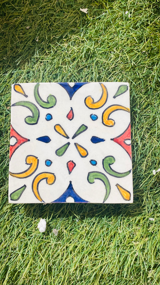 Hand-Painted Moroccan Floral Tile