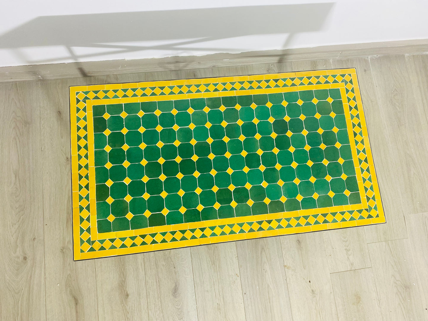 Handmade Moroccan Zellige Mosaic Table – Green & Yellow Octagonal Design