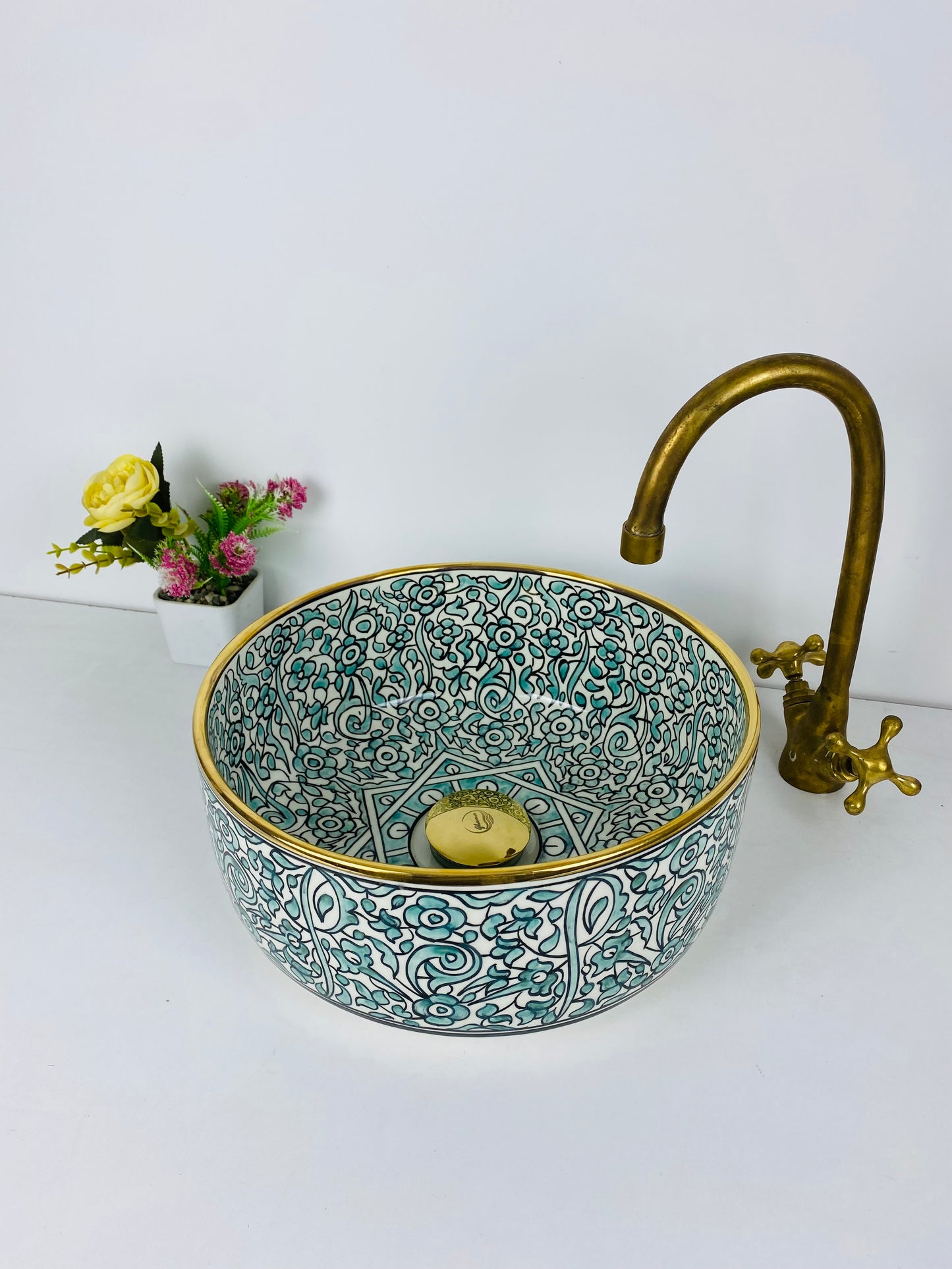 Casablanca Bloom Ceramic Vessel sink with Cold rim