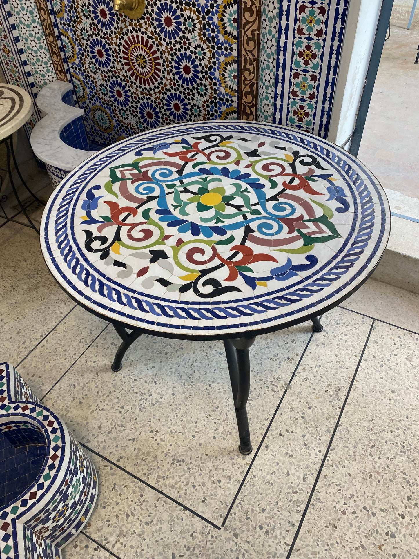 Handmade Moroccan Zellige Mosaic Side Table – Whimsical Floral Elegance