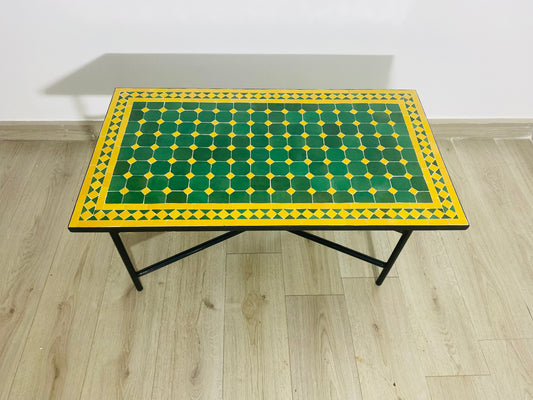Handmade Moroccan Zellige Mosaic Table – Green & Yellow Octagonal Design
