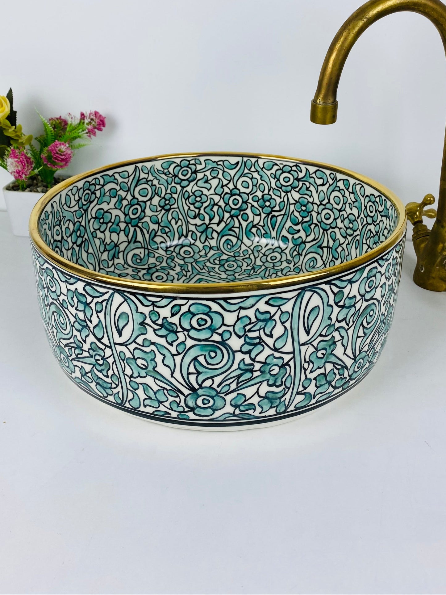 Casablanca Bloom Ceramic Vessel sink with Cold rim