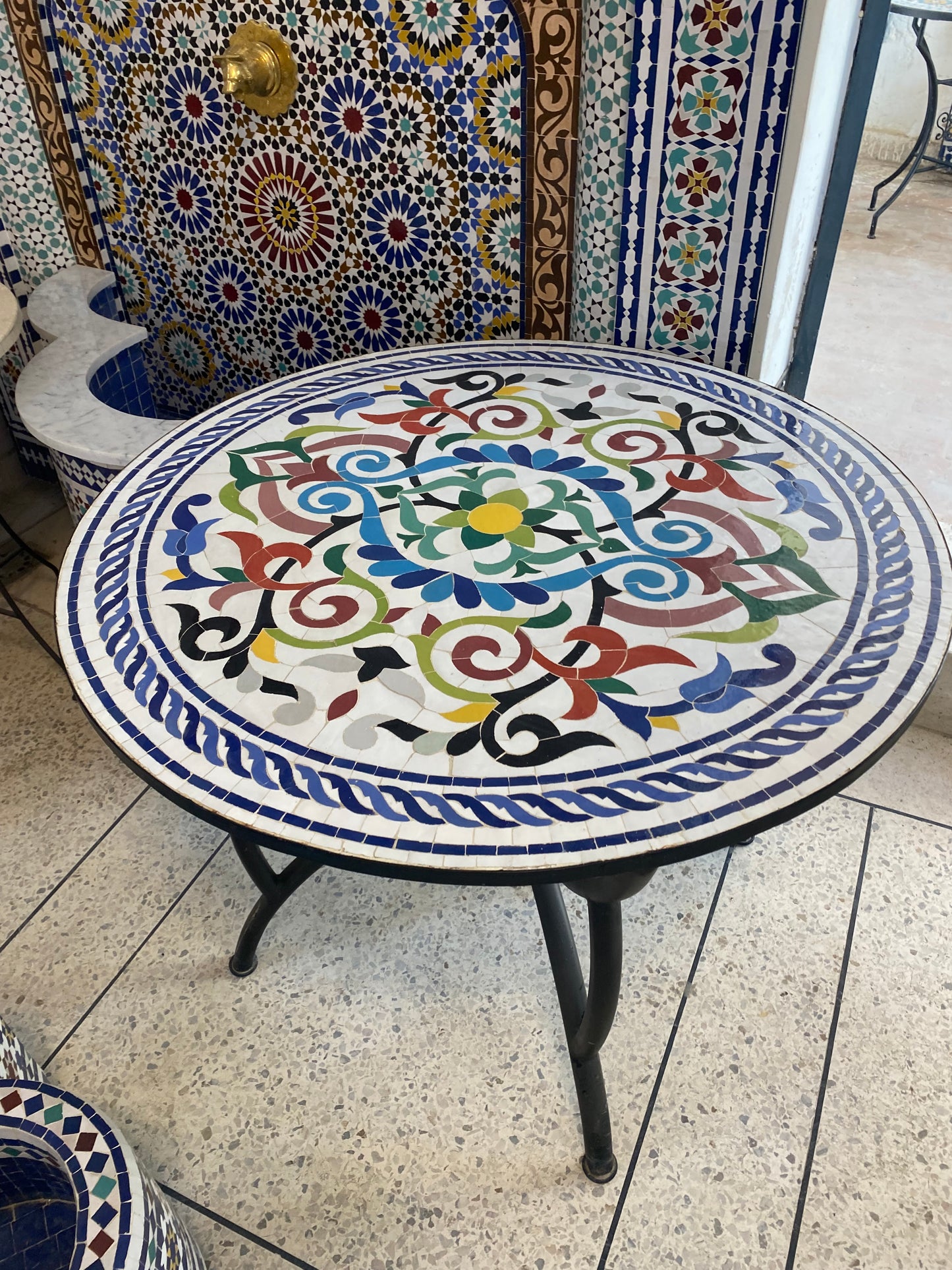 Handmade Moroccan Zellige Mosaic Side Table – Whimsical Floral Elegance