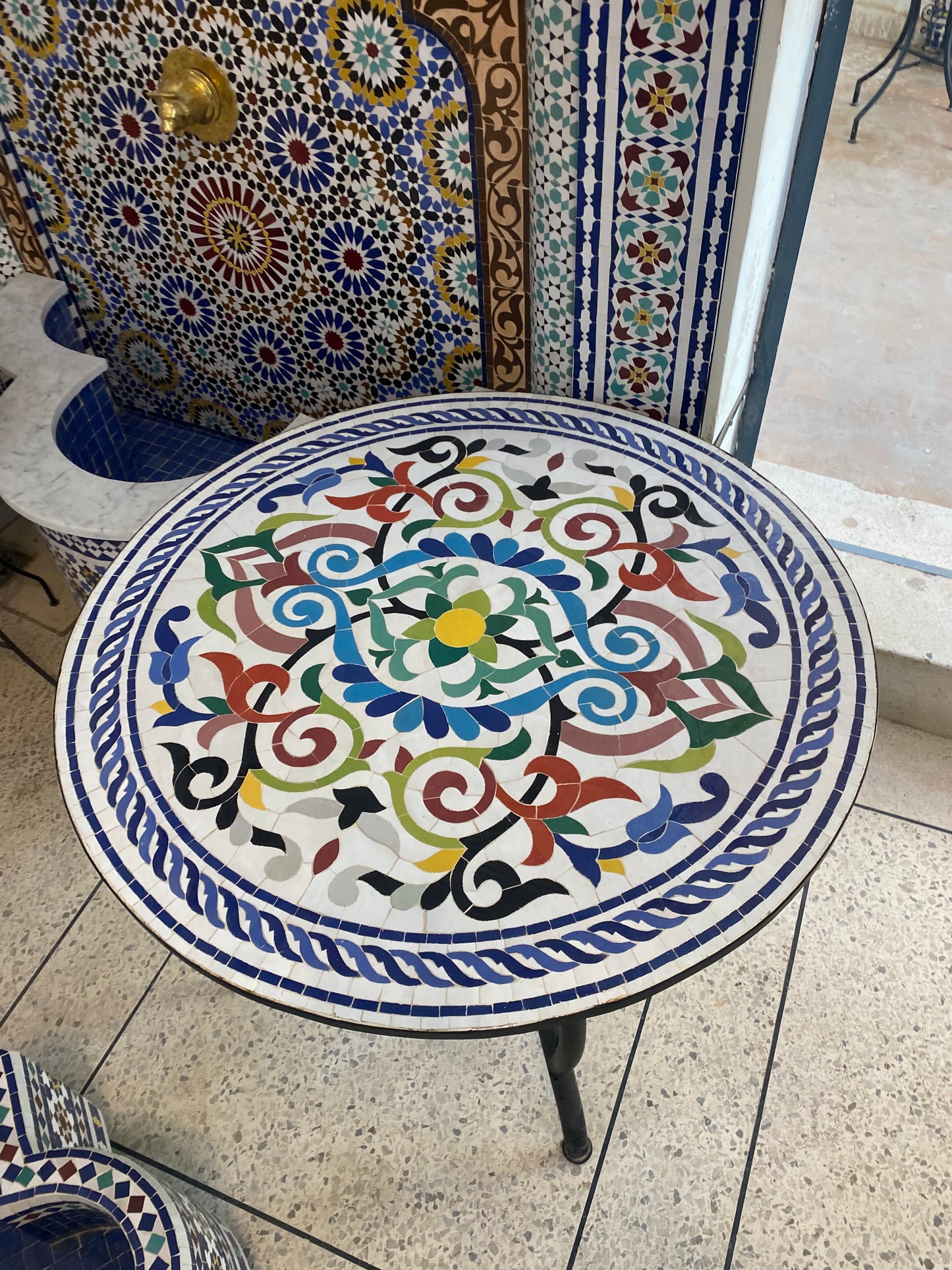 Handmade Moroccan Zellige Mosaic Side Table – Whimsical Floral Elegance
