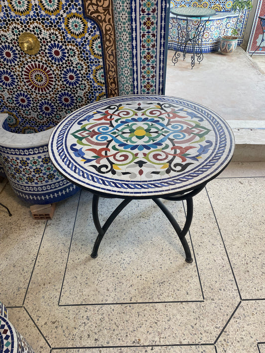 Handmade Moroccan Zellige Mosaic Side Table – Whimsical Floral Elegance