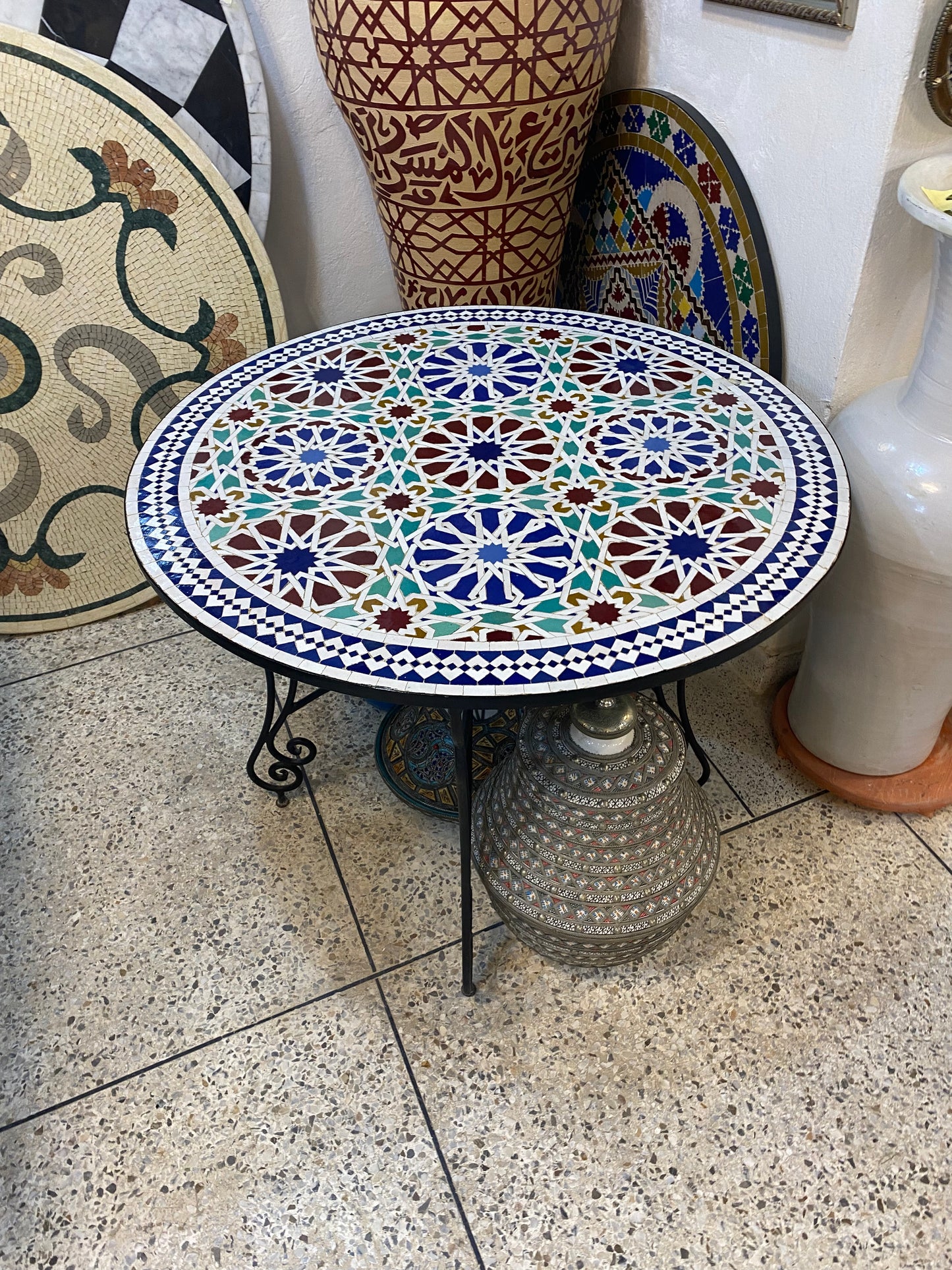 Handmade Moroccan Zellige Mosaic Side Table – Timeless Geometric Beauty