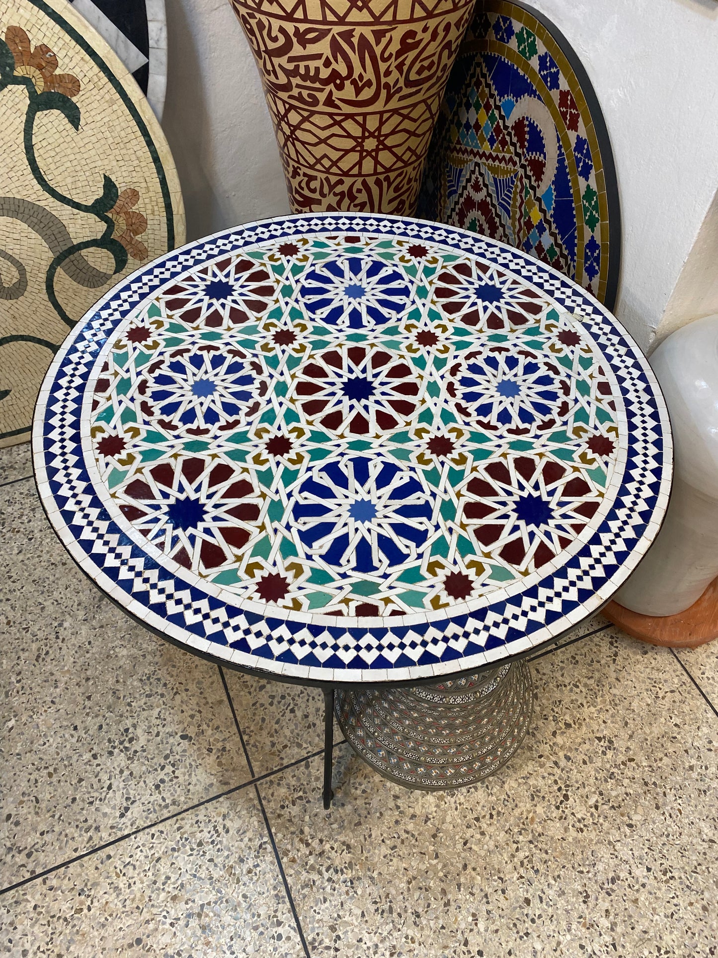 Handmade Moroccan Zellige Mosaic Side Table – Timeless Geometric Beauty