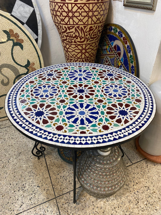 Handmade Moroccan Zellige Mosaic Side Table – Timeless Geometric Beauty