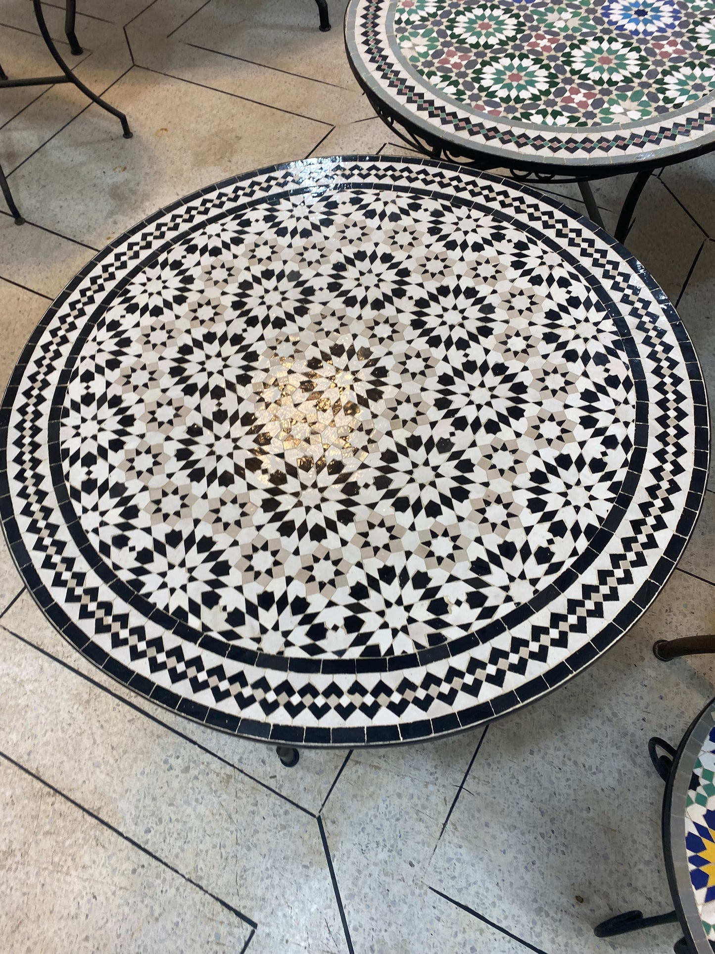 Handmade Moroccan Zellige Mosaic Table – Timeless Black & White Elegance