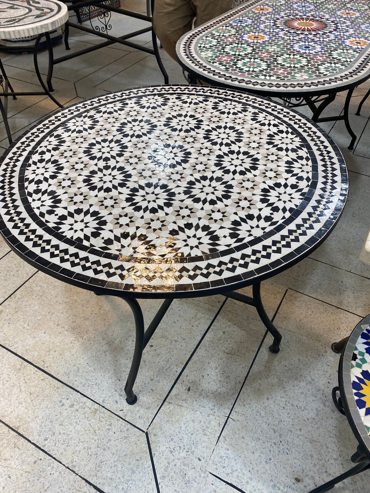 Handmade Moroccan Zellige Mosaic Table – Timeless Black & White Elegance