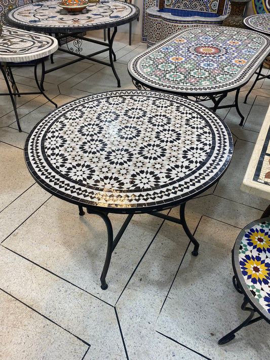 Handmade Moroccan Zellige Mosaic Table – Timeless Black & White Elegance
