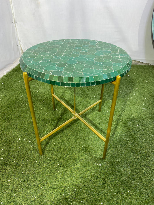 Handmade Moroccan Zellige Mosaic Table – Luxurious Emerald Elegance