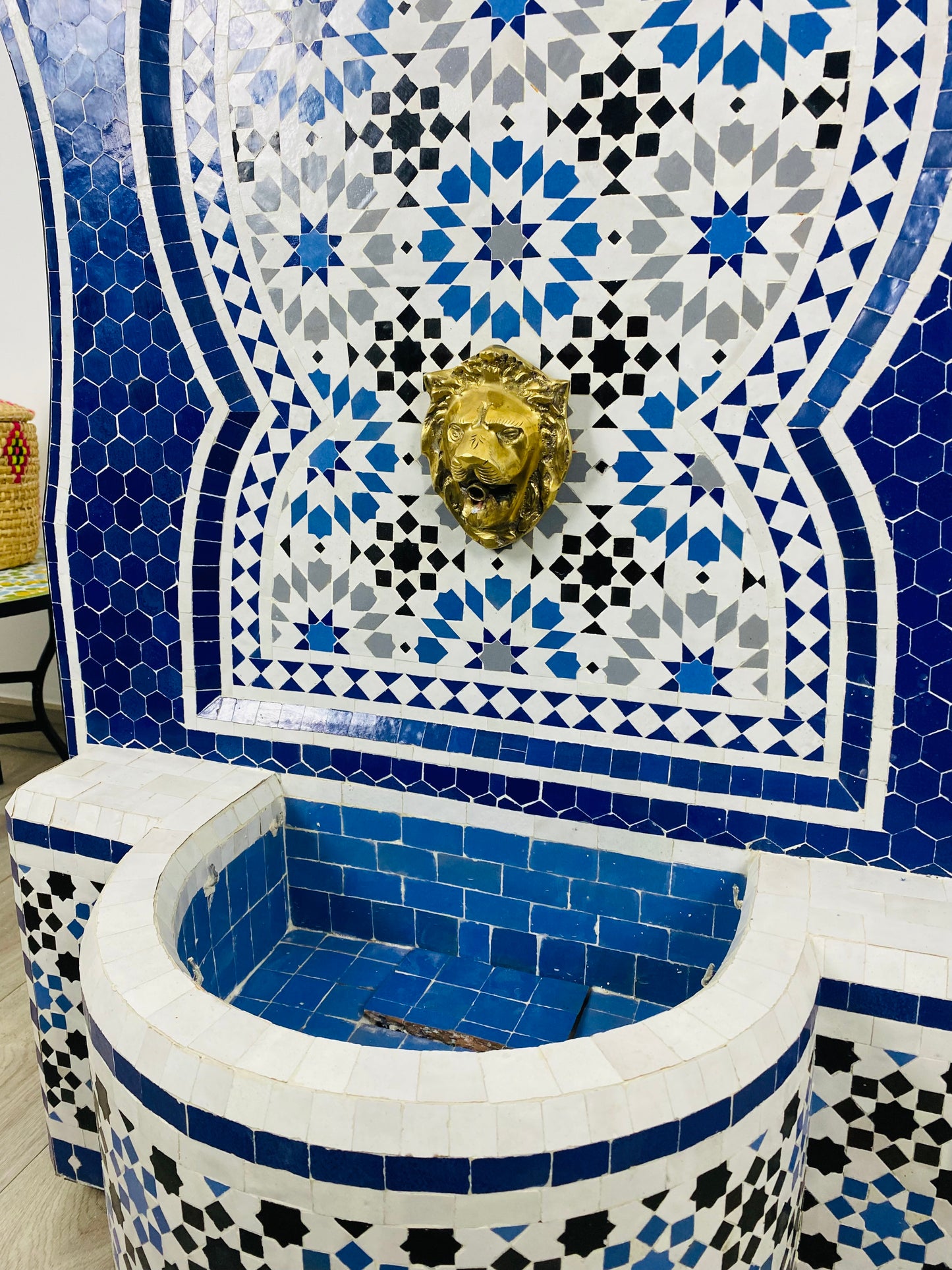 Handmade Moroccan Blue Zellige Fountain – A Majestic Blend of Art & Functionality