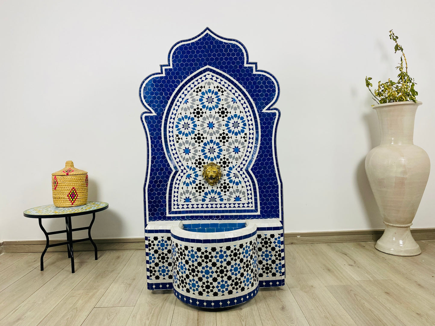 Handmade Moroccan Blue Zellige Fountain – A Majestic Blend of Art & Functionality