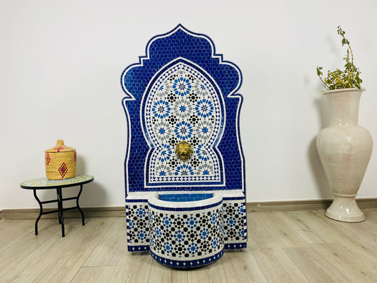 Handmade Moroccan Blue Zellige Fountain – A Majestic Blend of Art & Functionality
