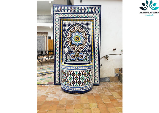 Majestic Moroccan Mosaic Fountain – A Masterpiece of Zellige Art