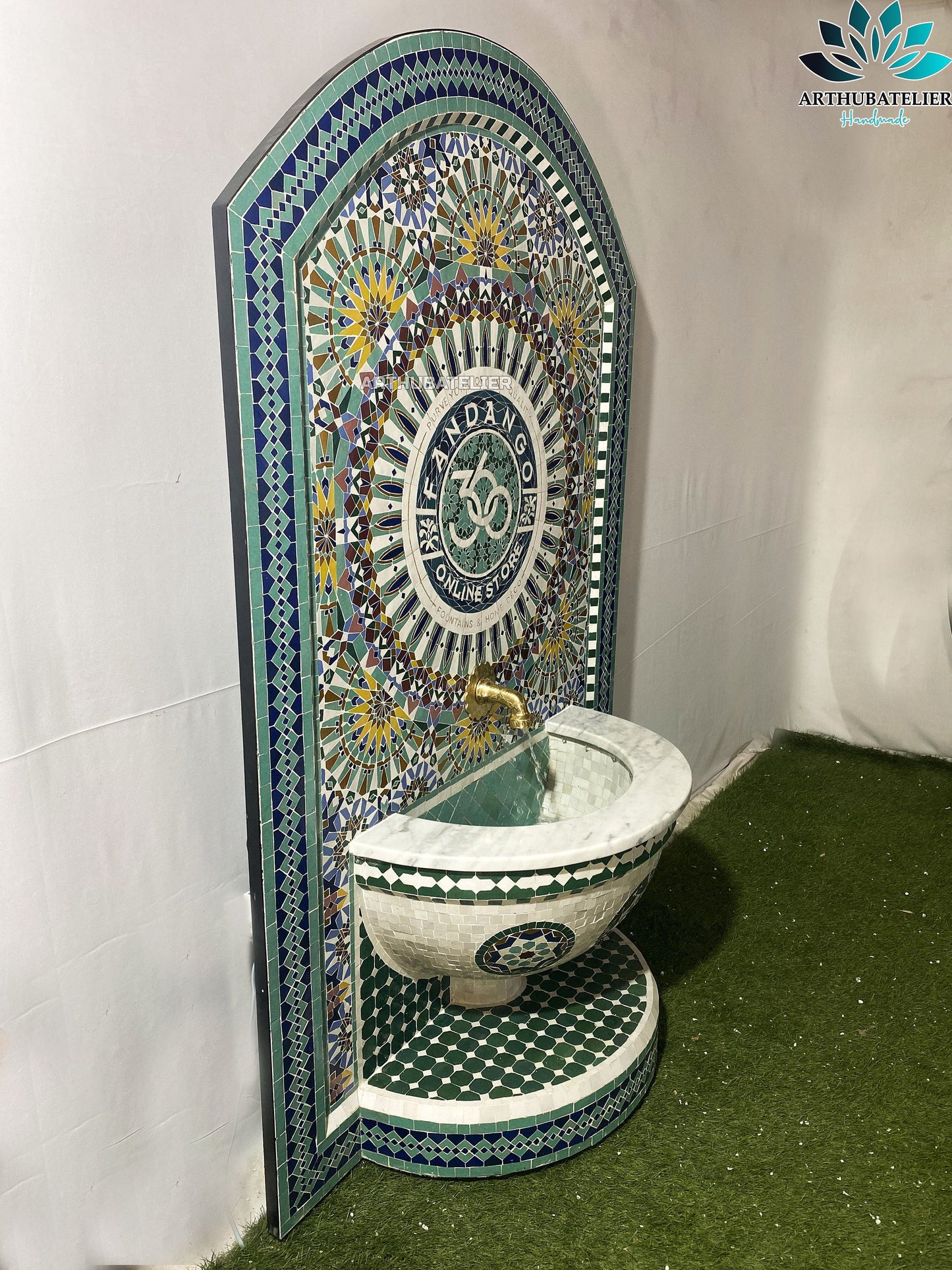 Personalization logo Emerald Elegance Moroccan Fountain – Handcrafted Masterpiece