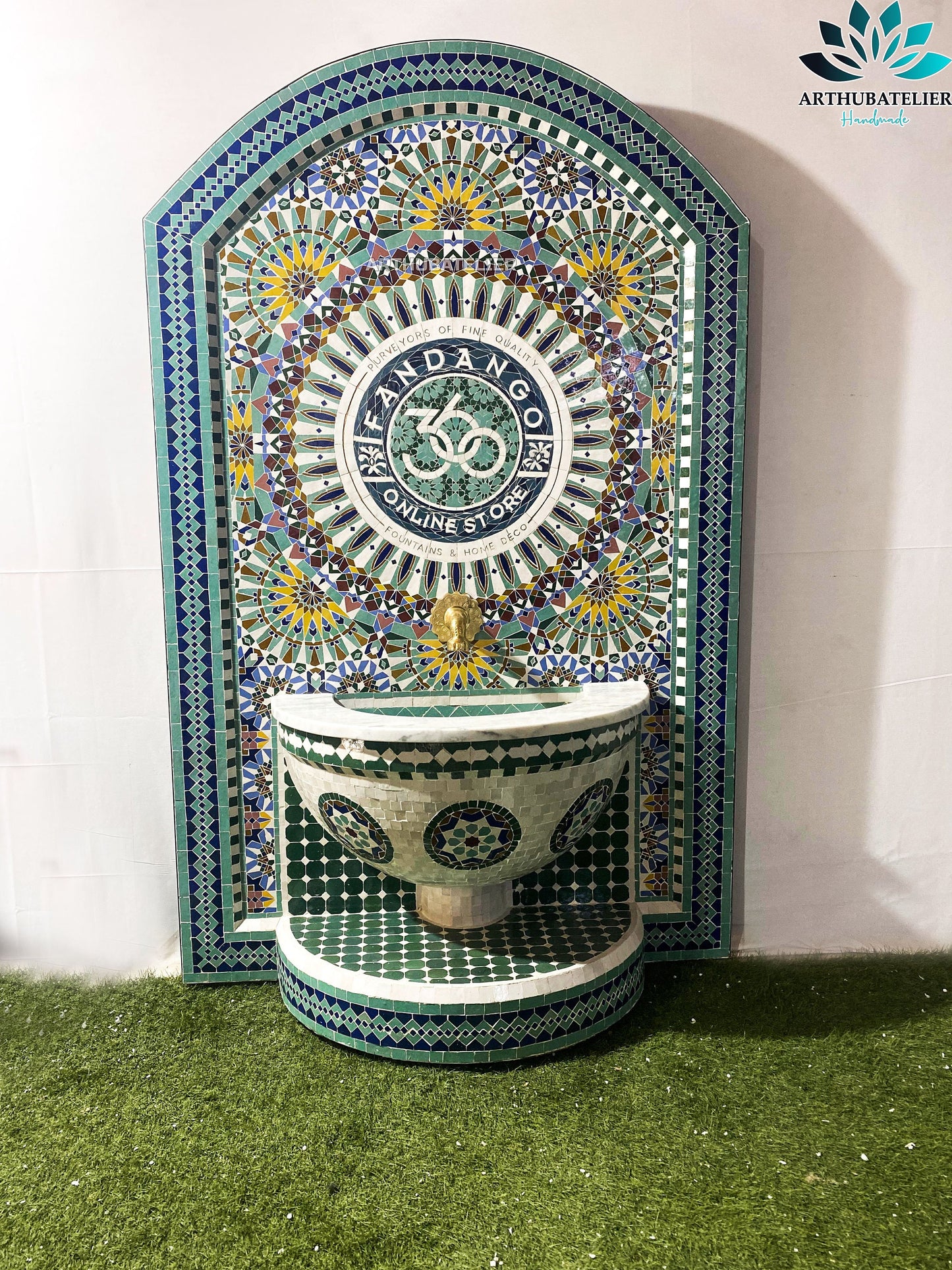 Personalization logo Emerald Elegance Moroccan Fountain – Handcrafted Masterpiece