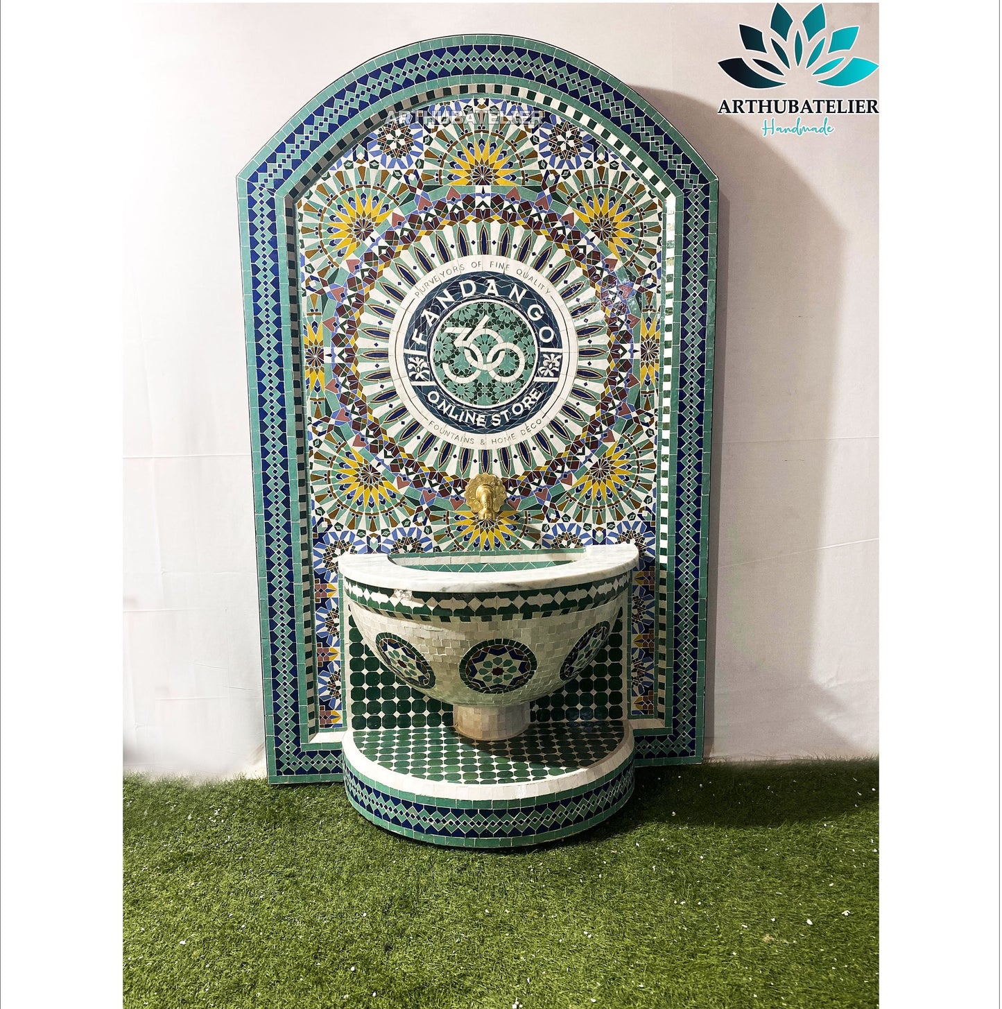 Personalization logo Emerald Elegance Moroccan Fountain – Handcrafted Masterpiece