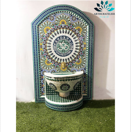 Personalization logo Emerald Elegance Moroccan Fountain – Handcrafted Masterpiece