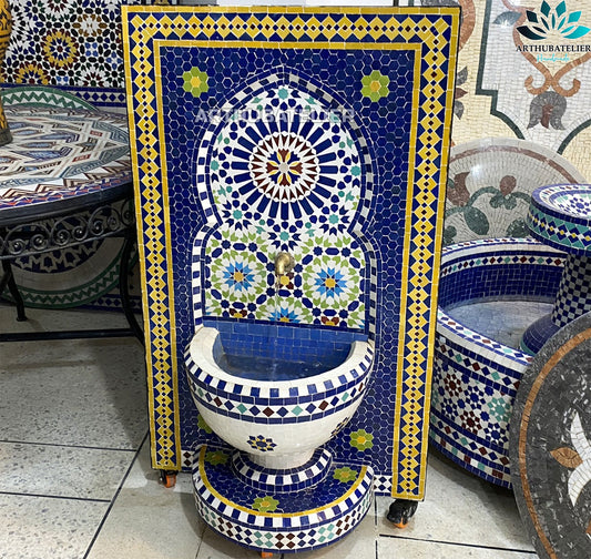 Royal Blue & Yellow Moroccan Fountain – A Timeless Masterpiece
