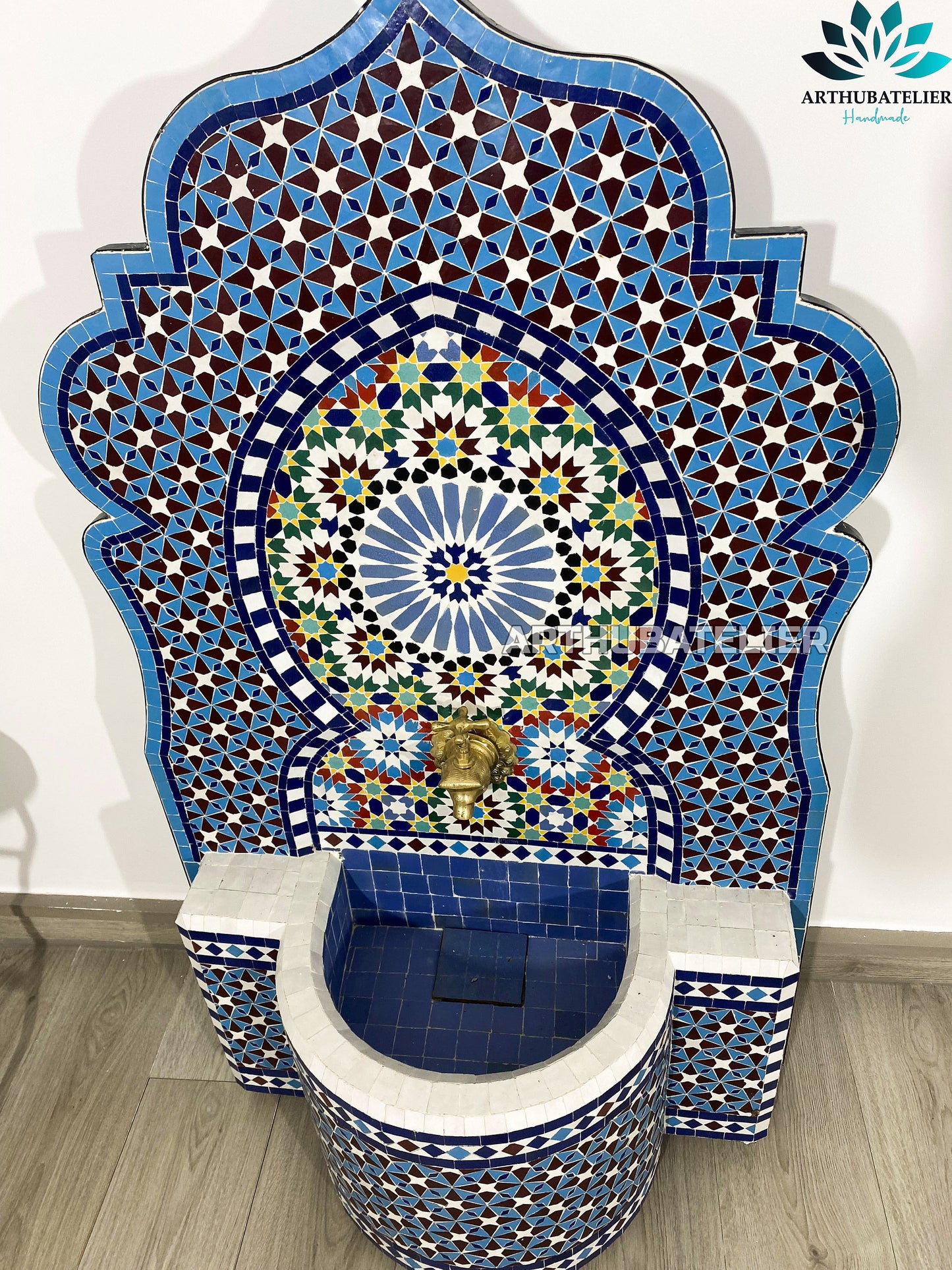 Majestic Blue Moroccan Fountain – A Masterpiece of Zellige Art