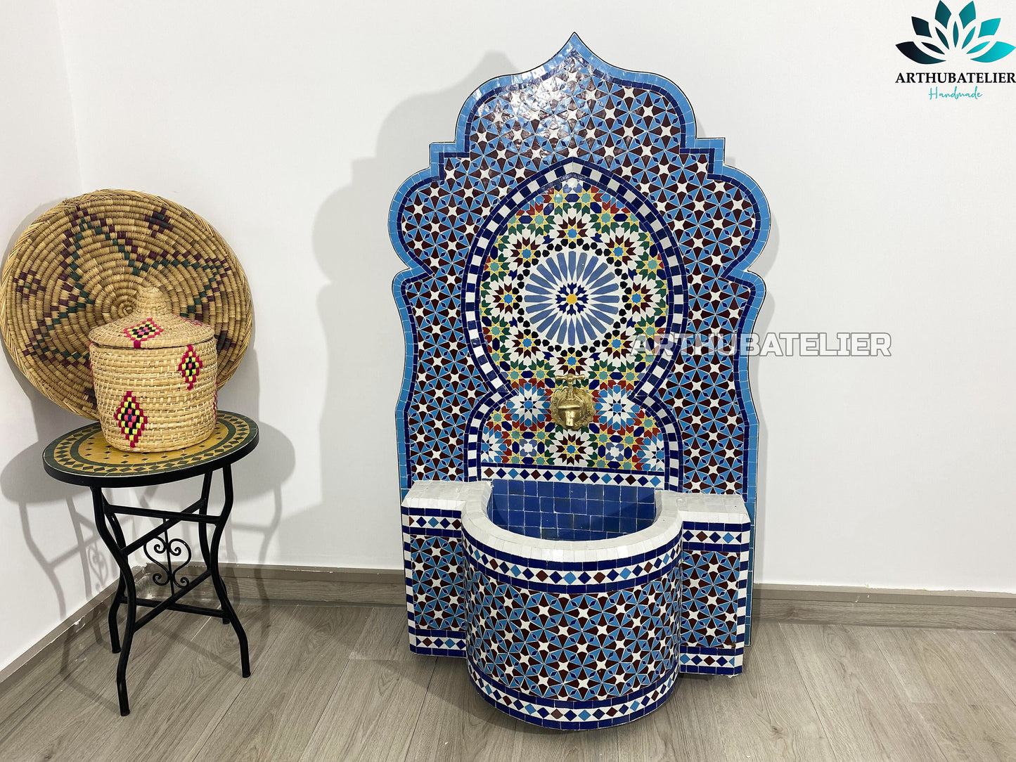 Majestic Blue Moroccan Fountain – A Masterpiece of Zellige Art
