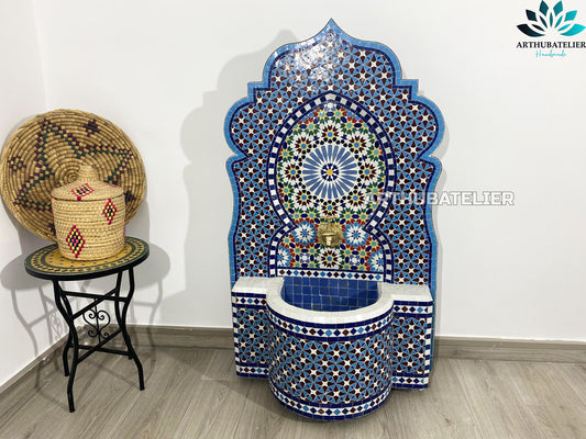 Majestic Blue Moroccan Fountain – A Masterpiece of Zellige Art