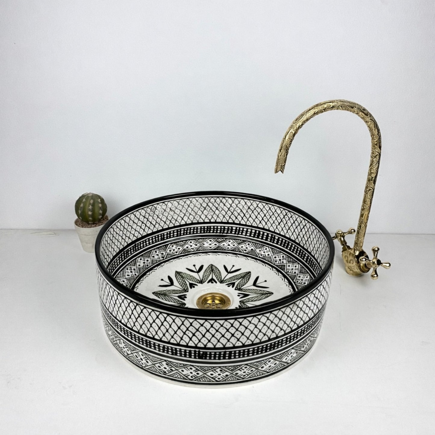 Moroccan Handcrafted round ceramic vessel sink  Black