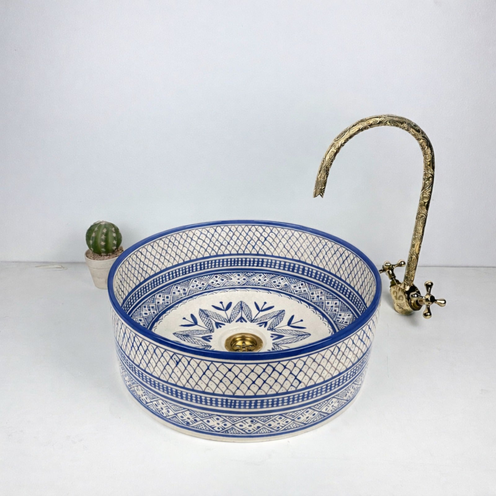 Moroccan Handcrafted round ceramic vessel sink  Blue