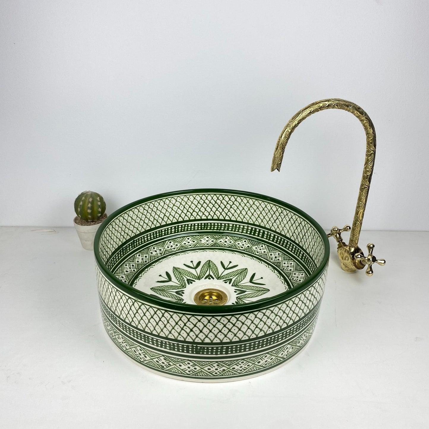 Moroccan Handcrafted round ceramic vessel sink  Emerald Green