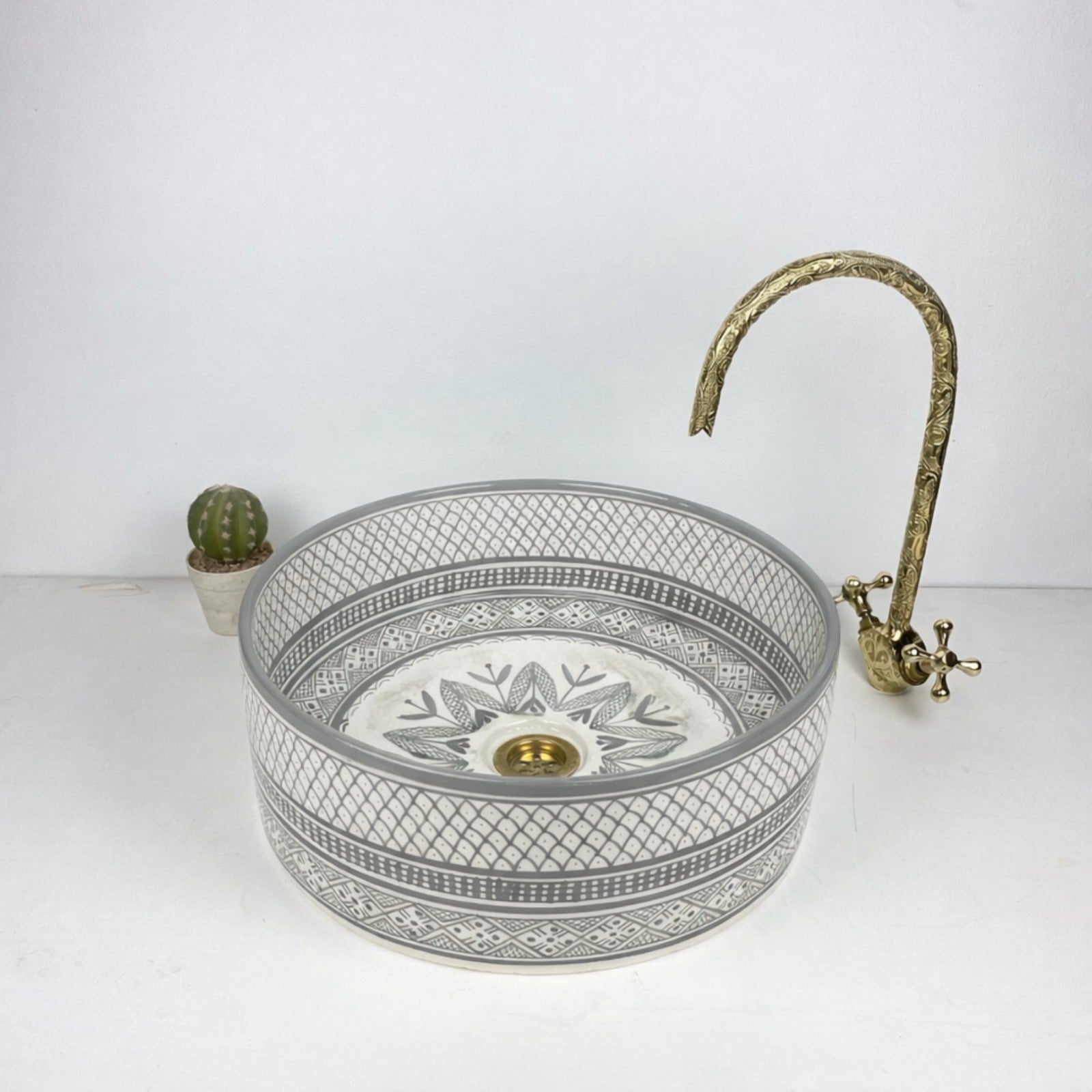 Moroccan Handcrafted round ceramic vessel sink  Gray