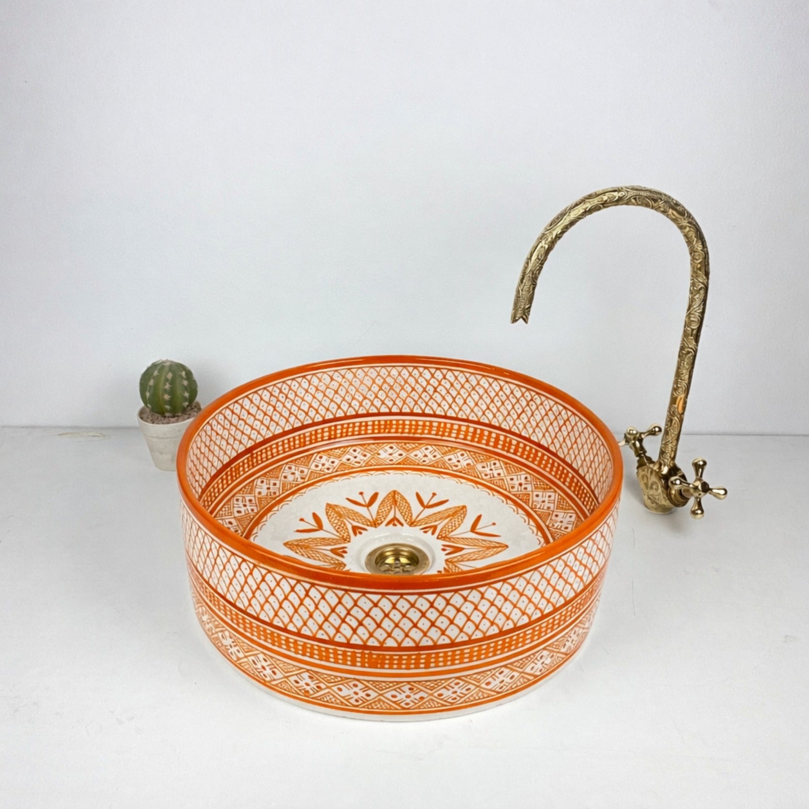 Moroccan Handcrafted round ceramic vessel sink Orange