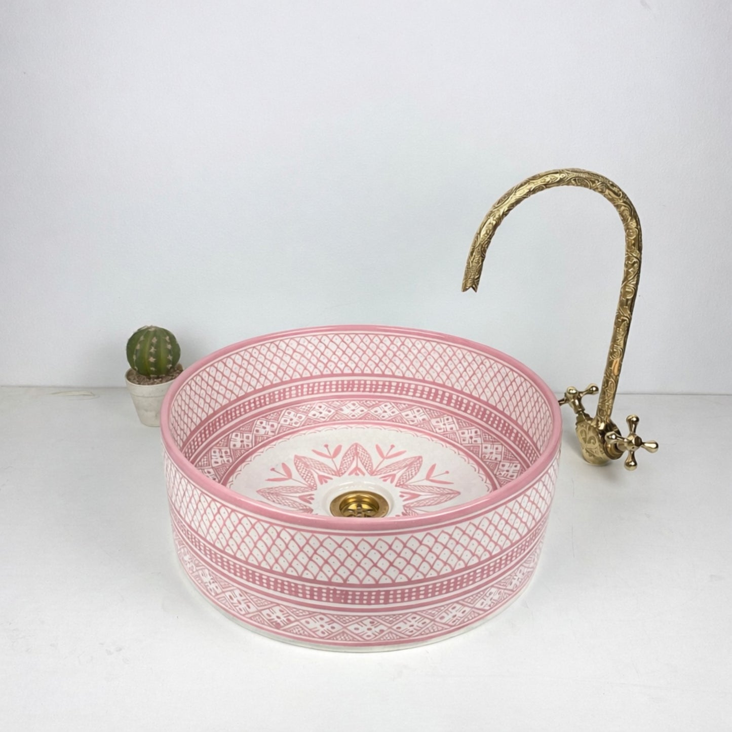 Moroccan Handcrafted round ceramic vessel sink pink