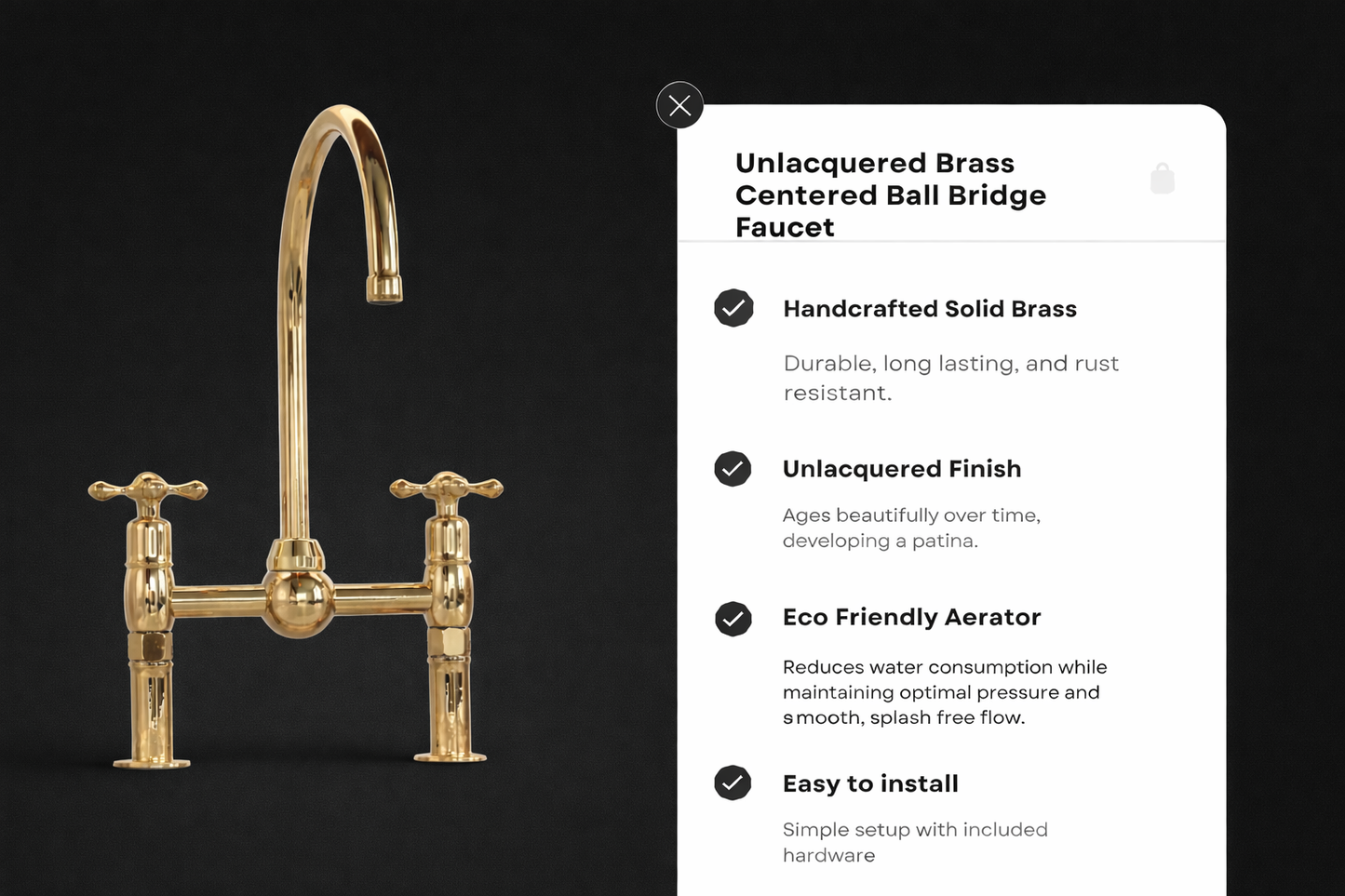 Handmade Unlacquered Brass Bridge Faucet with Side Sprayer – Luxury Kitchen or Bathroom Tap