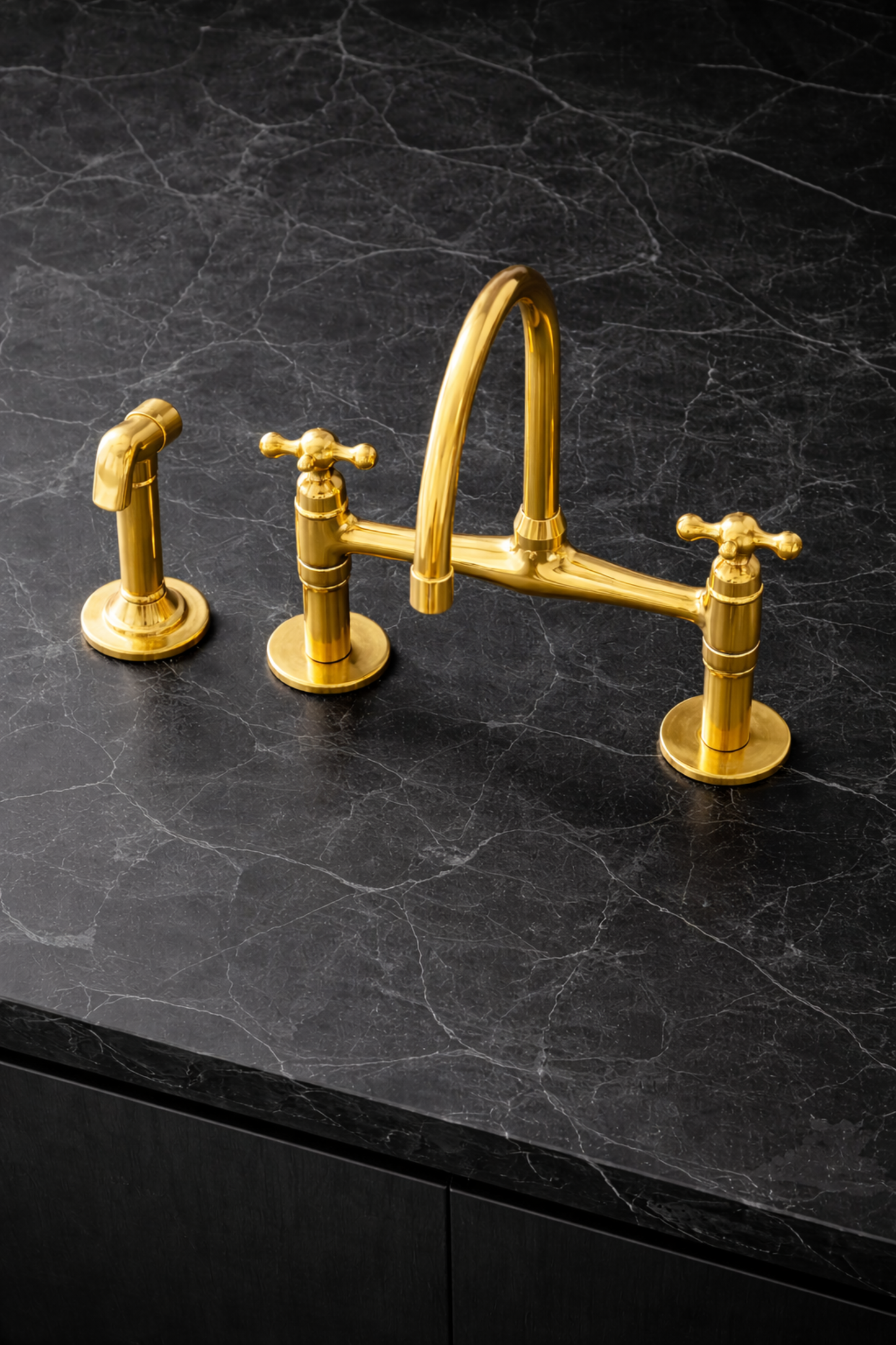 Handcrafted Solid Brass Bridge Faucet, Unlacquered Finish, 8-Inch Kitchen Tap