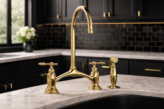 Timeless Victorian Style Brass Bridge Faucet, Solid Brass Handmade Kitchen Tap