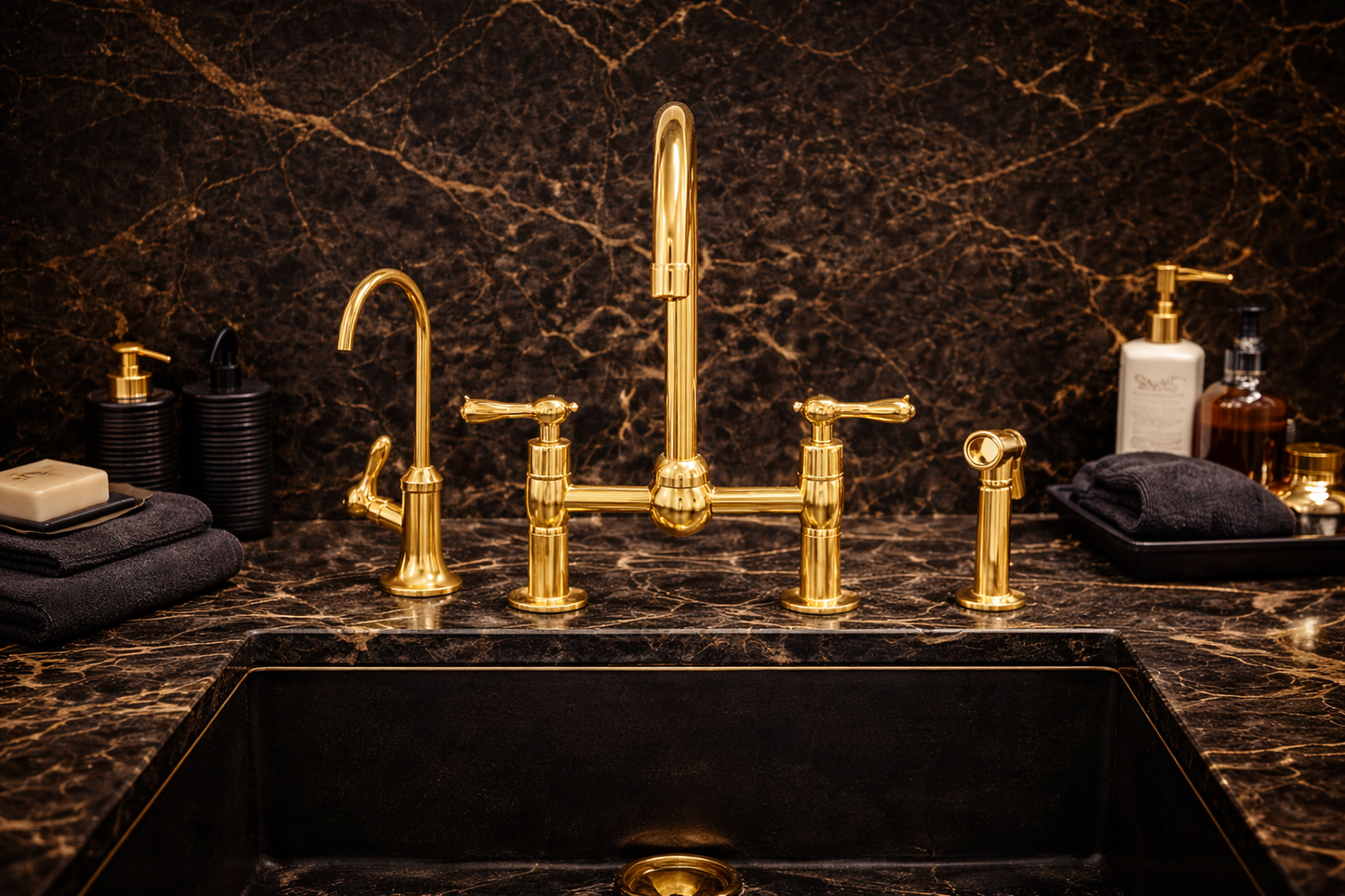Handmade Unlacquered Brass Bridge Faucet with Side Sprayer – Luxury Kitchen or Bathroom Tap