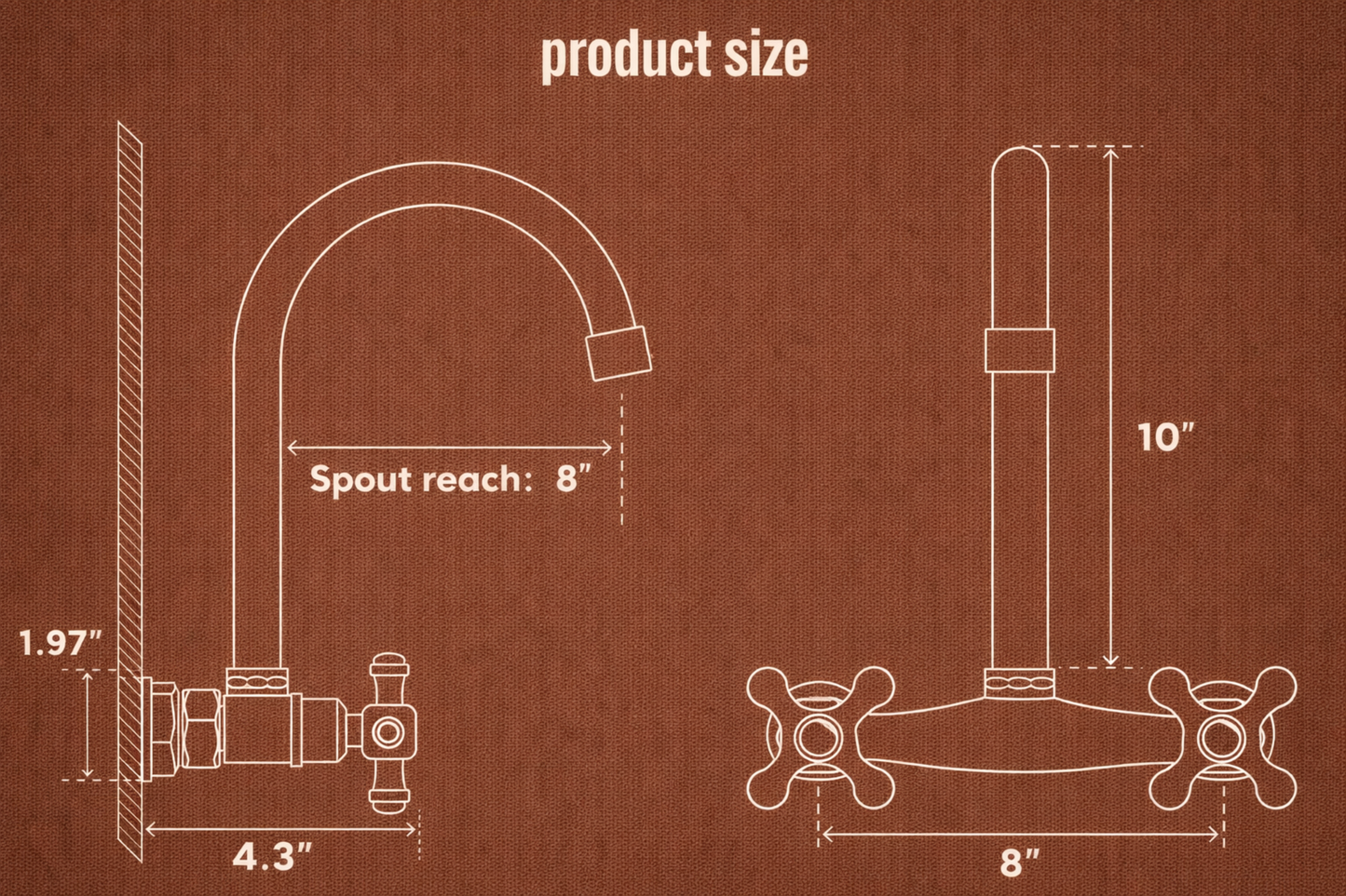 LASSQ Handcrafted Unlacquered Brass Kitchen Faucet, Wall Mounted