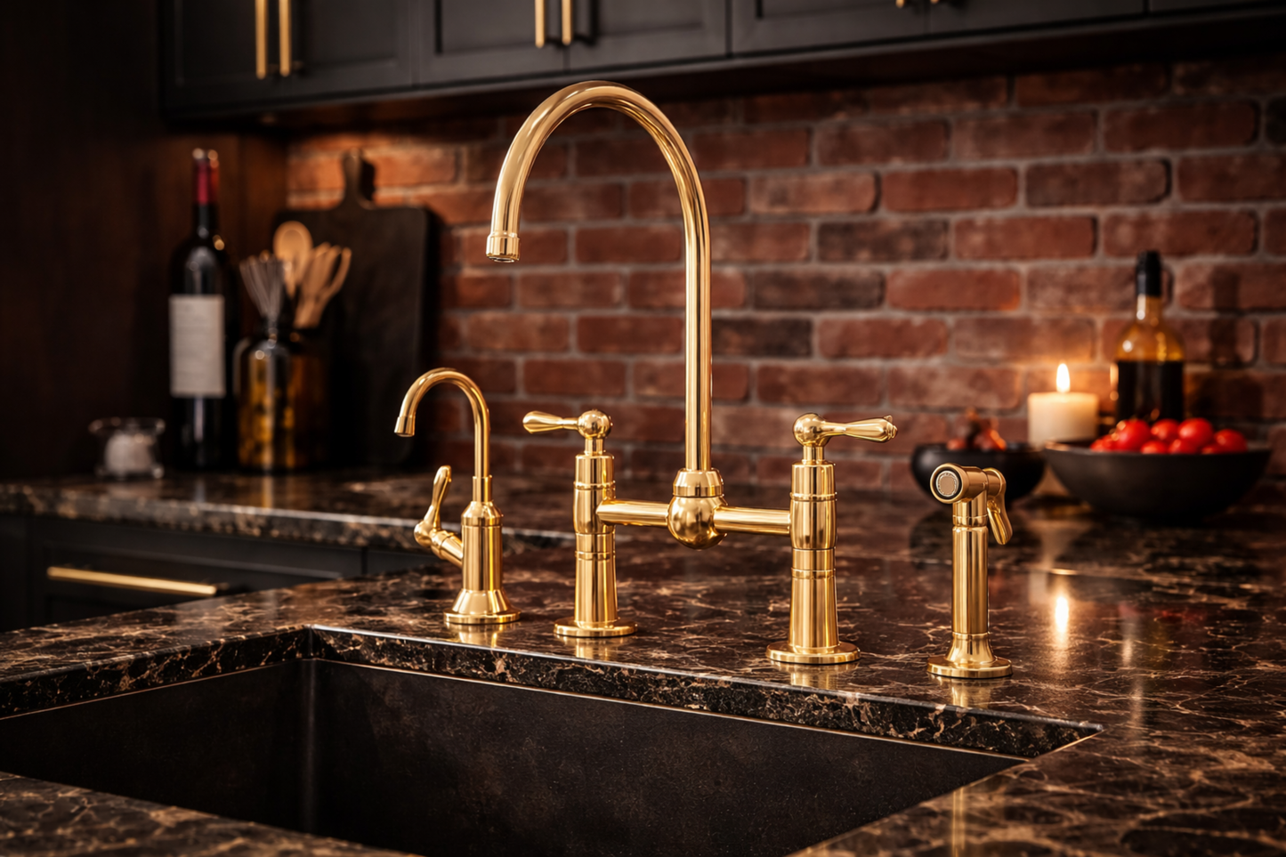 Handmade Unlacquered Brass Bridge Faucet with Side Sprayer – Luxury Kitchen or Bathroom Tap