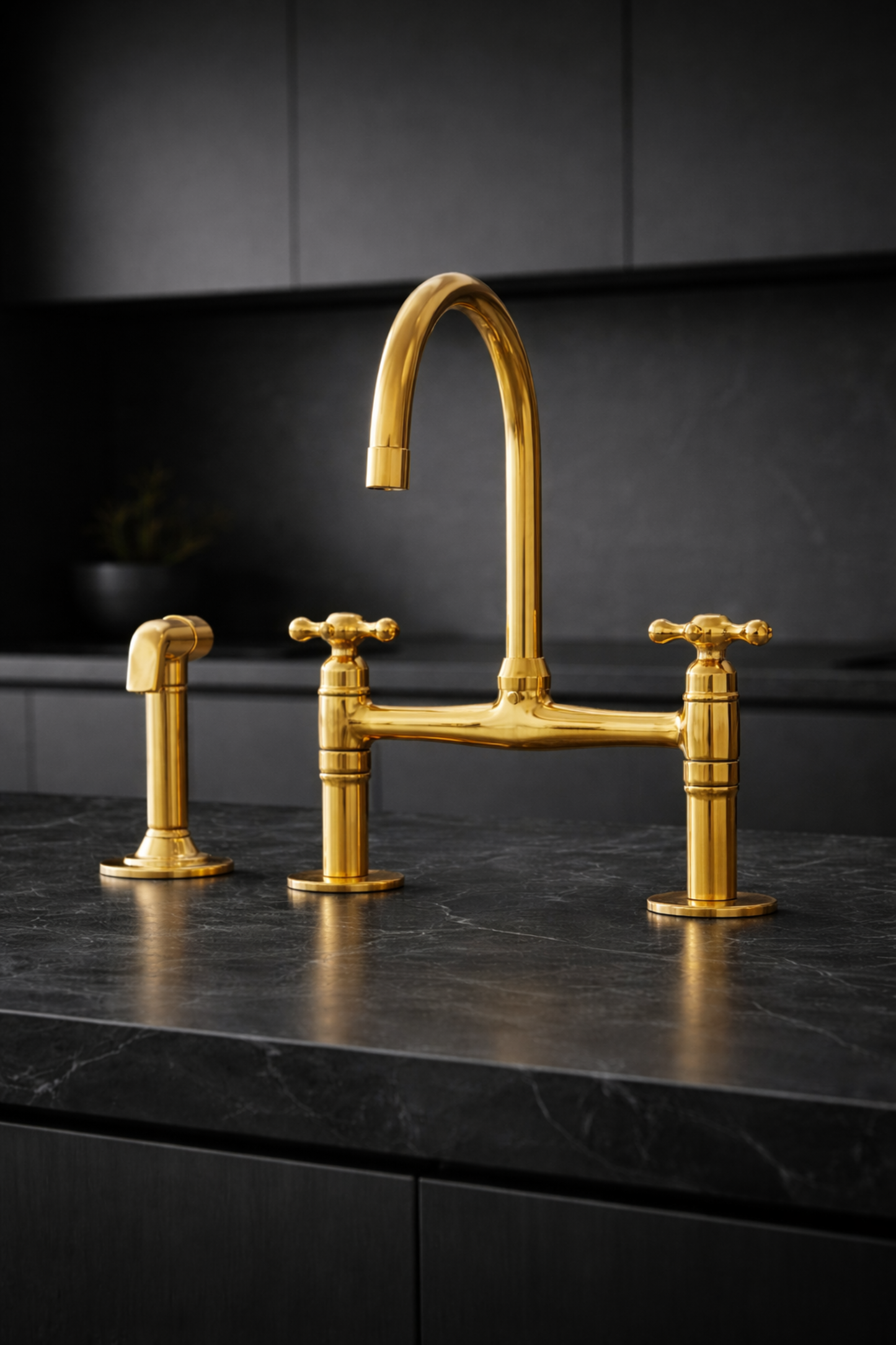 Handcrafted Solid Brass Bridge Faucet, Unlacquered Finish, 8-Inch Kitchen Tap